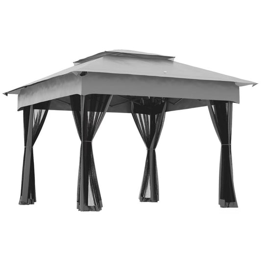 Outsunny 11' x 11' Pop Up Canopy, Outdoor Patio Gazebo Shelter with Removable Zipper Netting, Instant Event Tent w/114 Square Feet of Shade and Carry Bag for Backyard, Garden, Light Gray On-Site