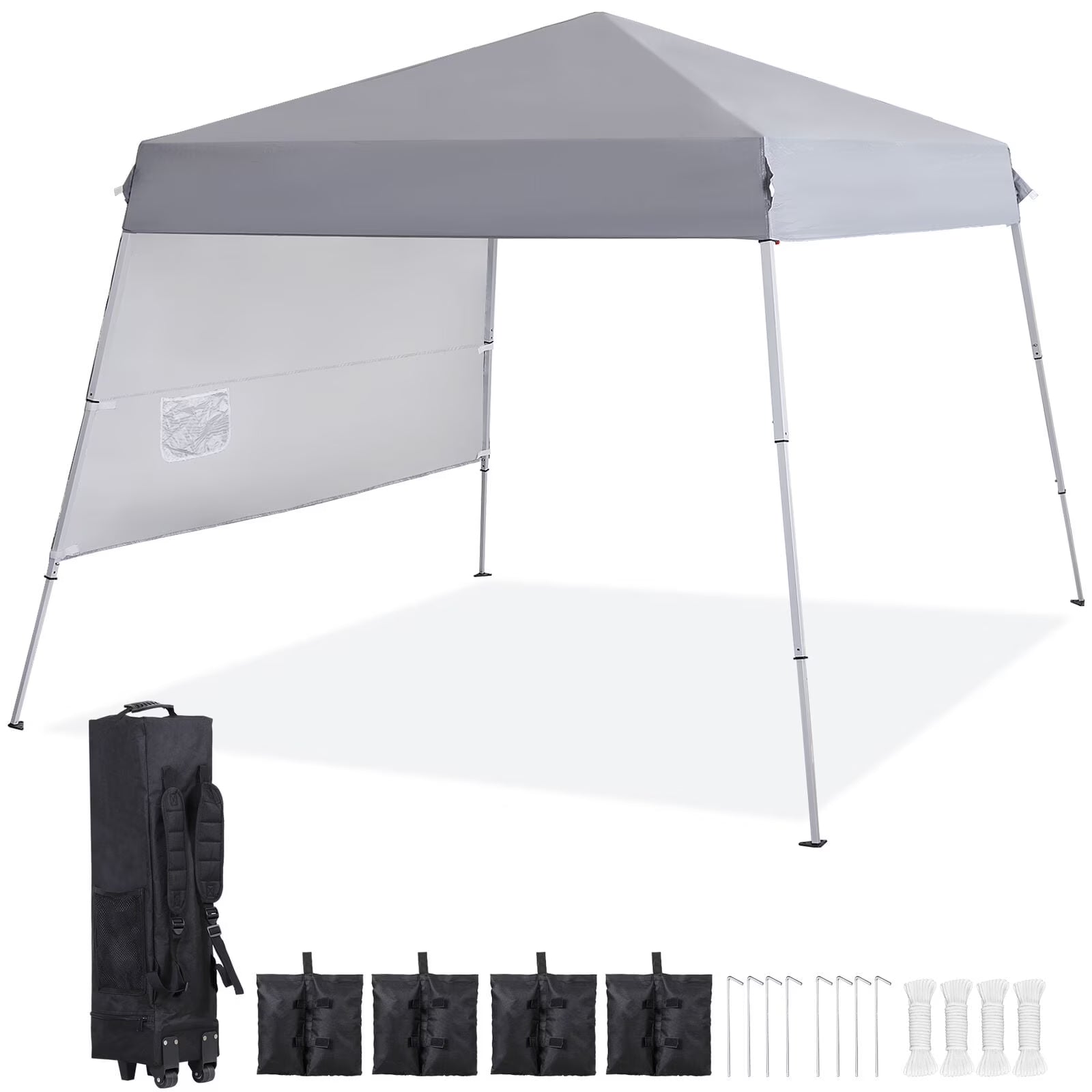 YUONAO 8x8 FT Slant Leg Pop Up Canopy Tent with Sidewall, Outdoor Wedding Party Gazebo, Portable Sun Shelter for Patio, Backyard, Beach – Gray