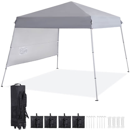 YUONAO 8x8 FT Slant Leg Pop Up Canopy Tent with Sidewall, Outdoor Wedding Party Gazebo, Portable Sun Shelter for Patio, Backyard, Beach – Gray