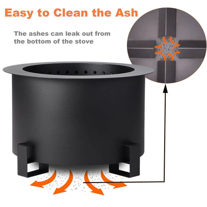 MAGIC UNION 21.5 Inch Smokeless Metal Fire Pit Large Wood Burning Bonfire Firepit with Handle Poker Waterproof Cover for Backyard Patio (Black)