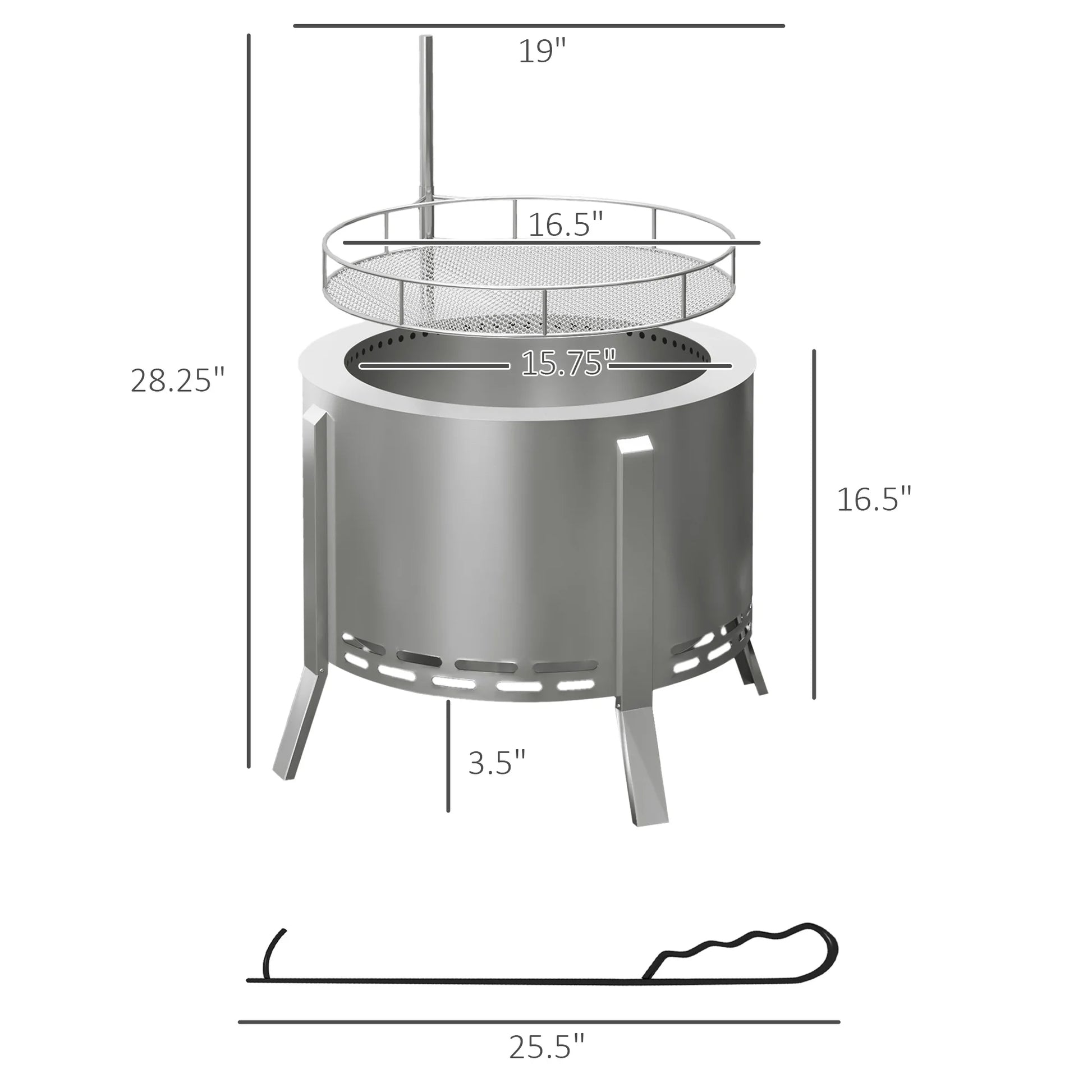 BBQ Utensils Outsunny 2-in-1 Smokeless Fire Pit, BBQ Grill, 19" Portable Wood Burning Firepit with Cooking Grate and Poker, Low Smoke Camping Bonfire Stove for Backyard Patio Picnic, Stainless Steel,
