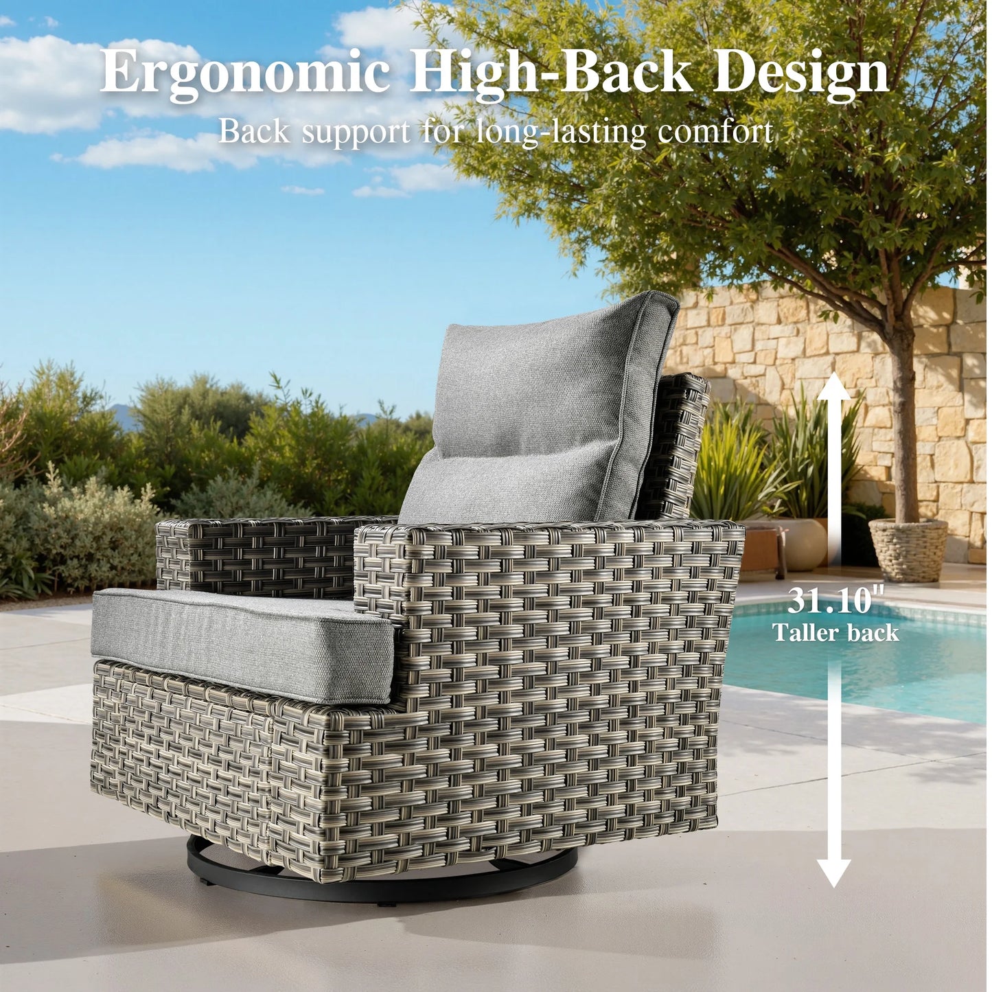 Ovios 9 Pieces Outdoor Patio Furniture with Swivel Chairs High-Back All-Weather Rattan Wicker Conversation Set Outdoor Sectional with Solar Light Coffee Table