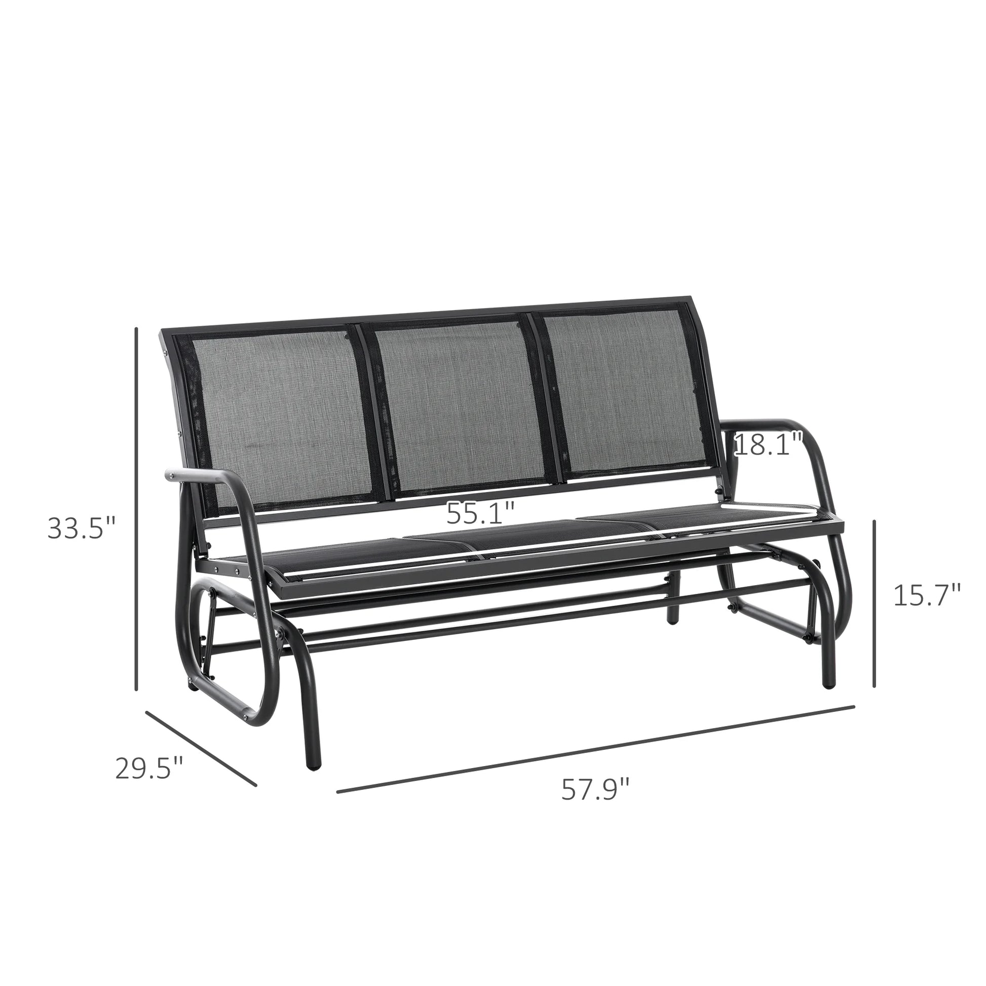 Outsunny Patio Glider Bench, Outdoor Porch Glider Swing with 3 Seats, Breathable Mesh Fabric, Metal Frame, Black