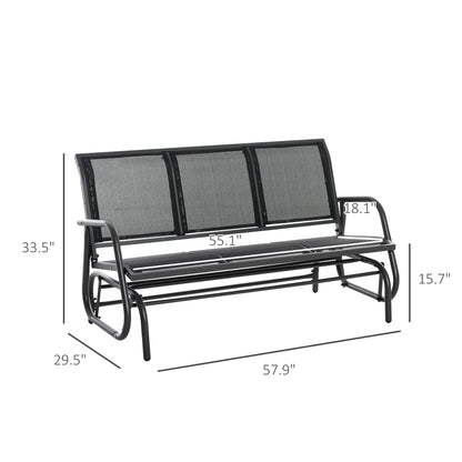 Outsunny Patio Glider Bench, Outdoor Porch Glider Swing with 3 Seats, Breathable Mesh Fabric, Metal Frame, Black