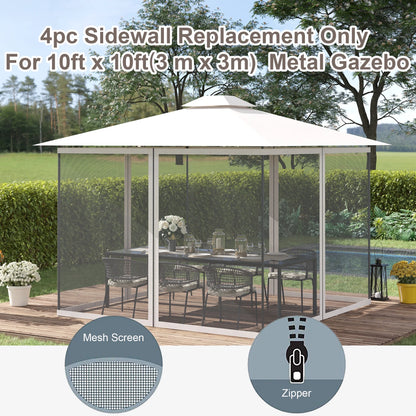 Outsunny 10' x 10' Universal Replacement Mesh Sidewall Netting for Patio Gazebos and Canopy Tents with Zippers, (Sidewall Only), White