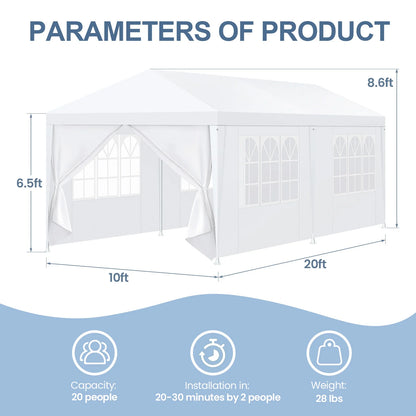 HOTEEL 10'x20' Canopy Party Tent with 4 Removable Sidewalls, Outdoor Tent for Parties, Event Tent, Large Canopy Tent for Weddings, Parties, Patio Camping Gazebo, All Season & Waterproof, White