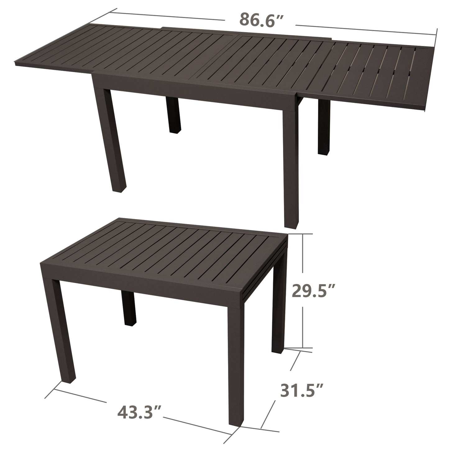 Kozyard Villa Outdoor Patio Metal Slate and Aluminum Rectangle Dining Table ( Gray )
