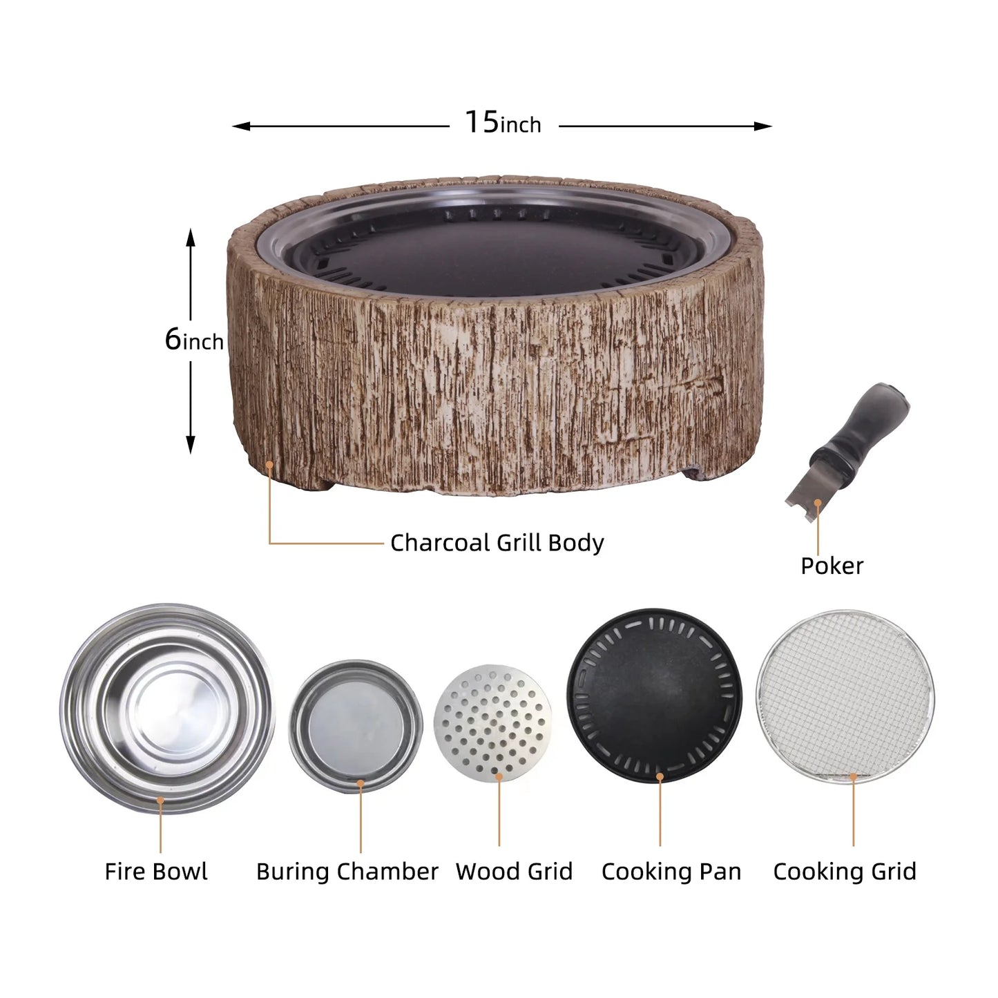 Afterglow 15 Inches Charcoal Grill Barbecue Smoker Stove Tabletop BBQ Outdoor Party for Patio Garden Backyard Decking Camping, Brown ?