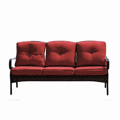 Direct Wicker Outdoor Iron 3 Seater Sofa with Cushions for Patio Red
