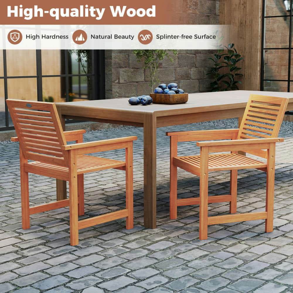 Spaco Patio Chairs Set of 2, Patio Chair with Inclined Backrests and Slatted Seats for Patio, Garden, Backyard, Brown