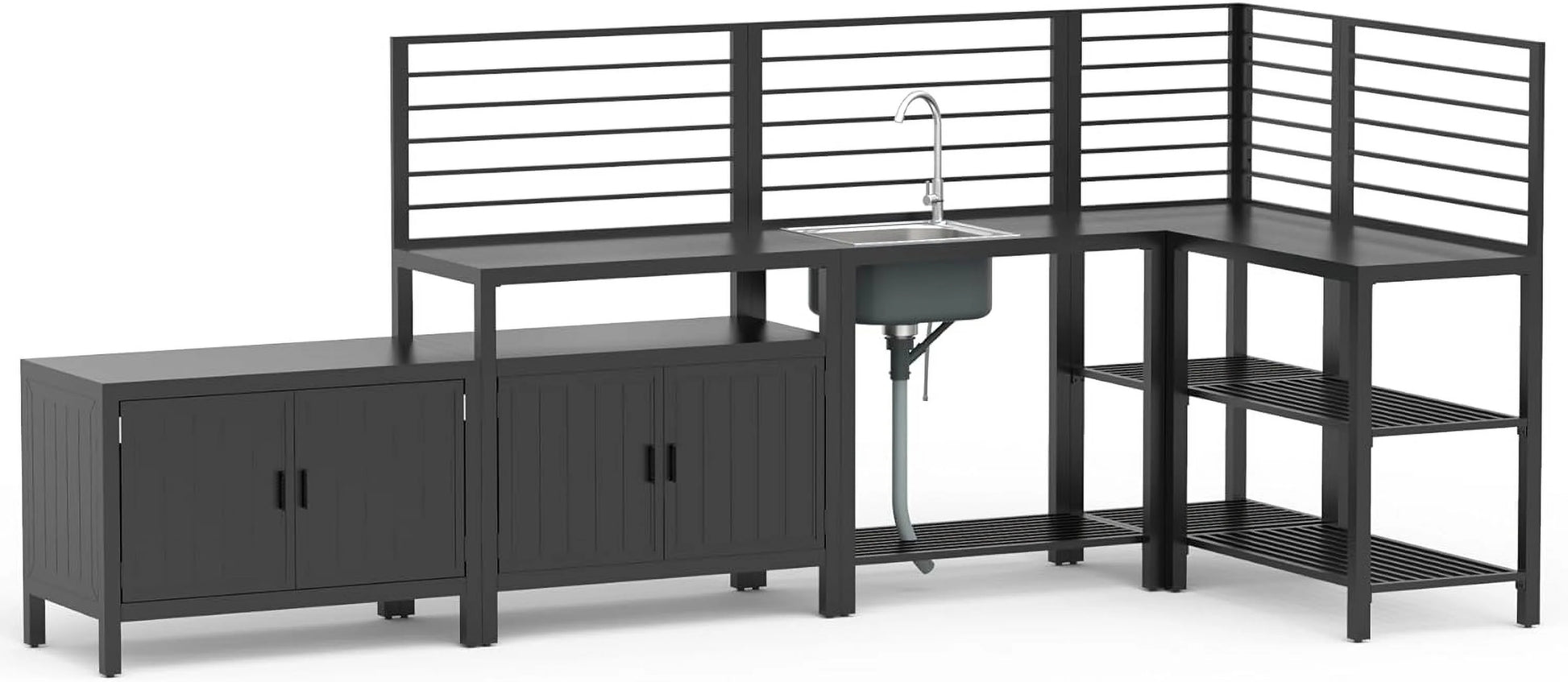 Domi Outdoor Kitchen Series 5-Piece Modular Outdoor Kitchen, Aluminum Storage Islands Sink Table, Corner Bar Cabinet Grill Storage Cabinet with Protective Cover, Outdoor Kitchen for Deck, Patio, Backy