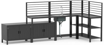 Domi Outdoor Kitchen Series 5-Piece Modular Outdoor Kitchen, Aluminum Storage Islands Sink Table, Corner Bar Cabinet Grill Storage Cabinet with Protective Cover, Outdoor Kitchen for Deck, Patio, Backy