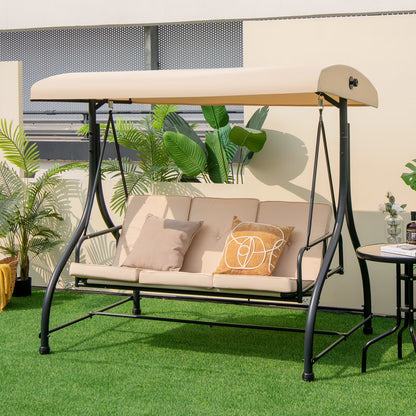 Costway Converting Outdoor Swing Canopy Hammock 3 Seats Patio Deck Furniture beige