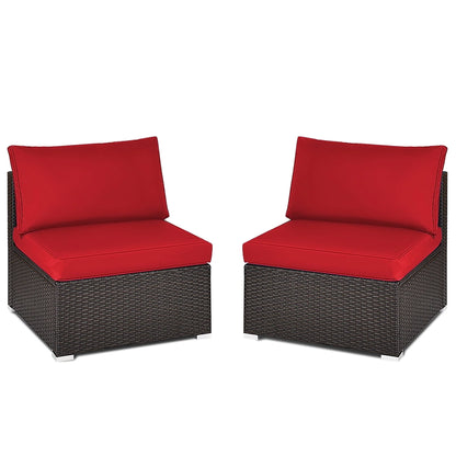 Costway 2PCS Patio Rattan Armless Sofa Sectional Conversation Furniture Set W/Cushion Red