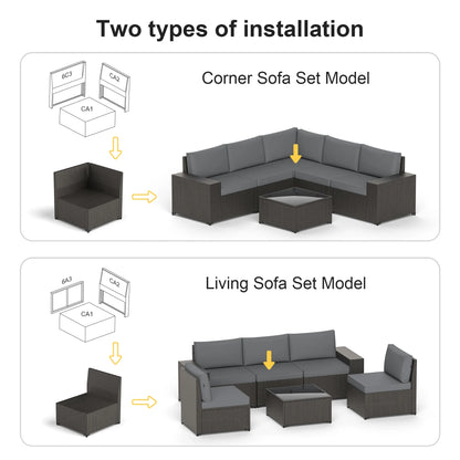 Phonjoroo 13 Pieces Outdoor Patio Furniture Set with 42? Fire Pit Table, Rattan Patio Sectional Sofa Conversation Set w/50000 BTU Propane Fire Pit and Coffee Table for Garden, Backyard