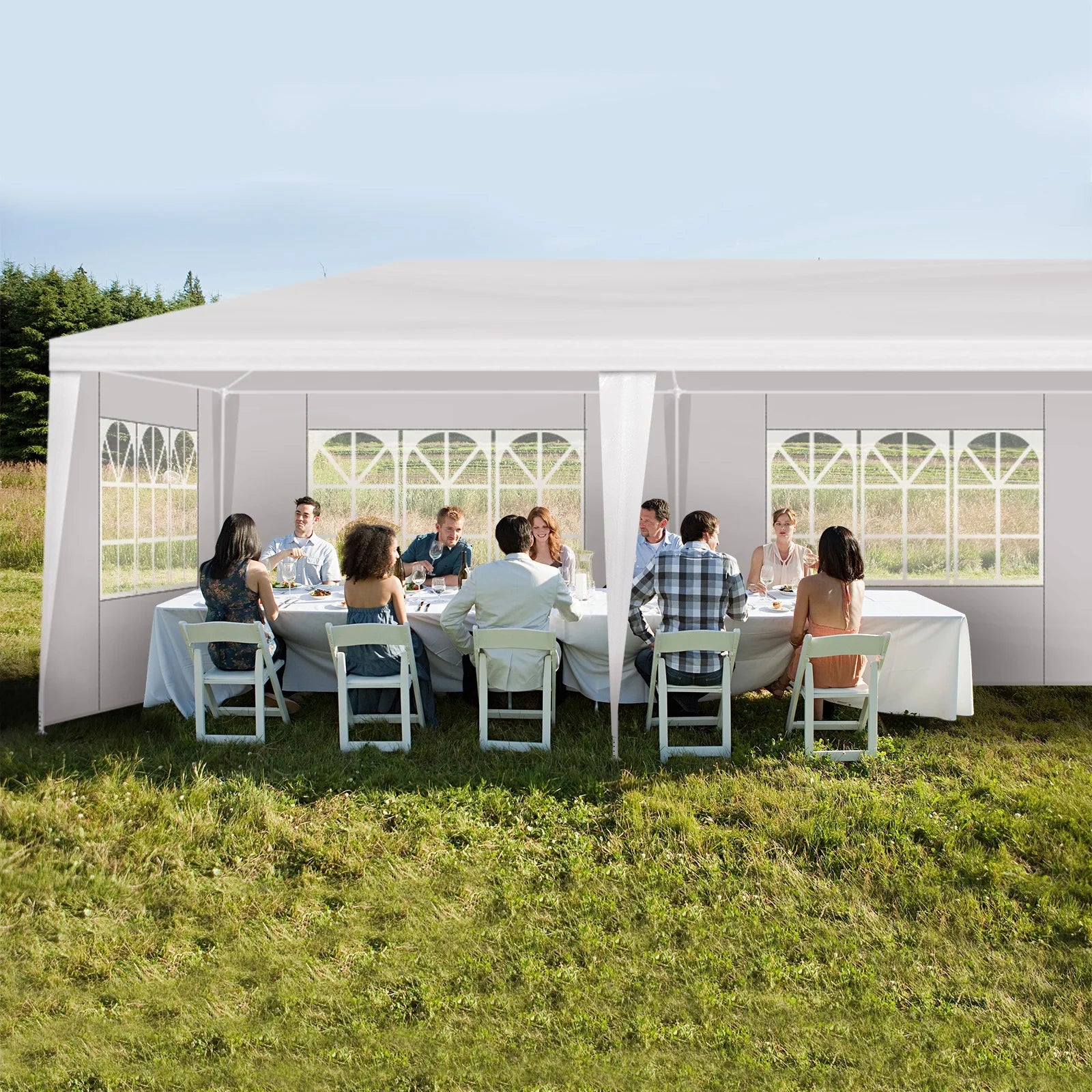 10'x30' Outdoor Party Tent with 8 Removable Sidewalls, Waterproof White Canopy Wedding Gazebo for Backyard, Patio, Camping & Events