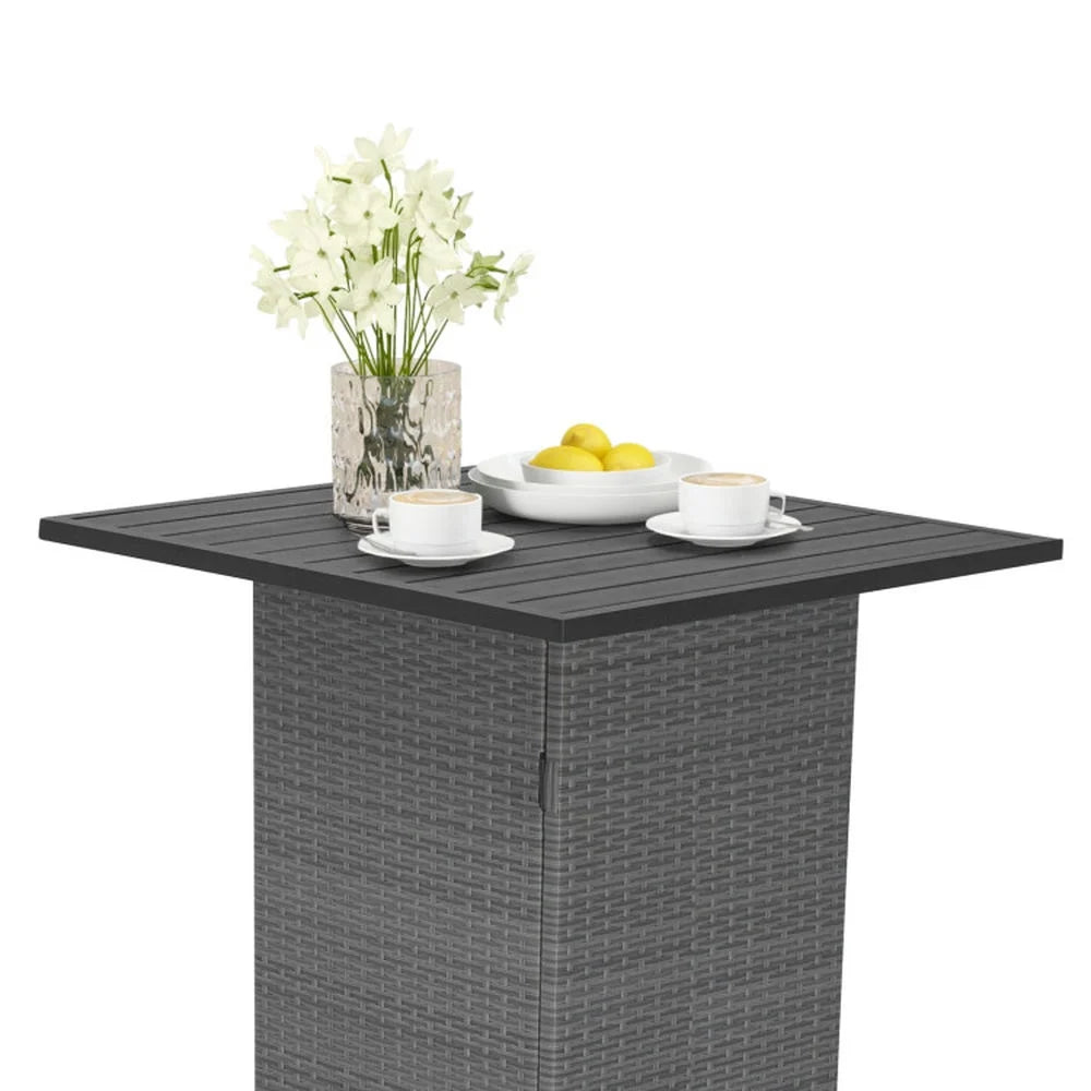 Spaco 5 Pieces Outdoor Wicker Bar Table Set of A Bar Table and 4 Cushioned Bar Stools, Table Set with Hidden Storage Shelves, Bar Table Set for Outdoor as Garden, Patio, White