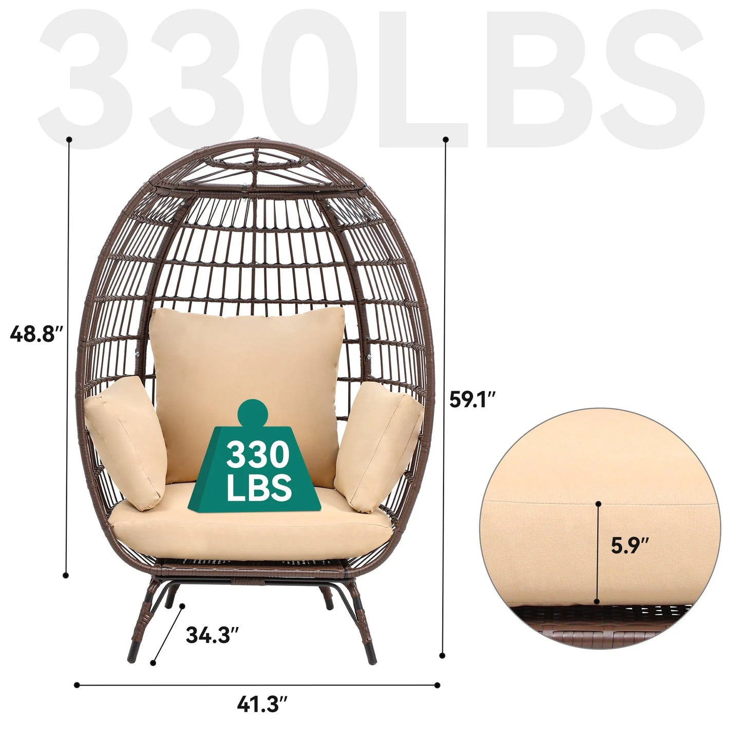 Dextrus Egg Chair Outdoor Egg Lounge Chair with Cushion Wicker Chair PE Rattan Chair for Patio, Garden, Backyard, Porch-Beige