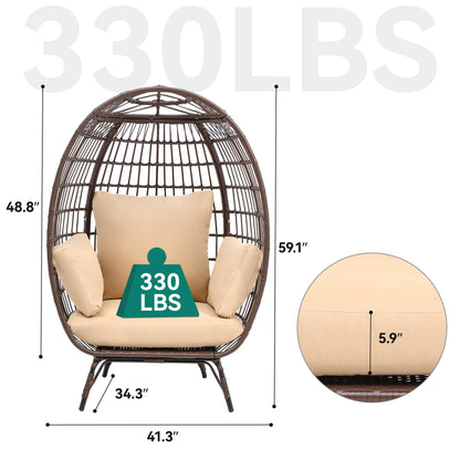 Dextrus Egg Chair Outdoor Egg Lounge Chair with Cushion Wicker Chair PE Rattan Chair for Patio, Garden, Backyard, Porch-Beige