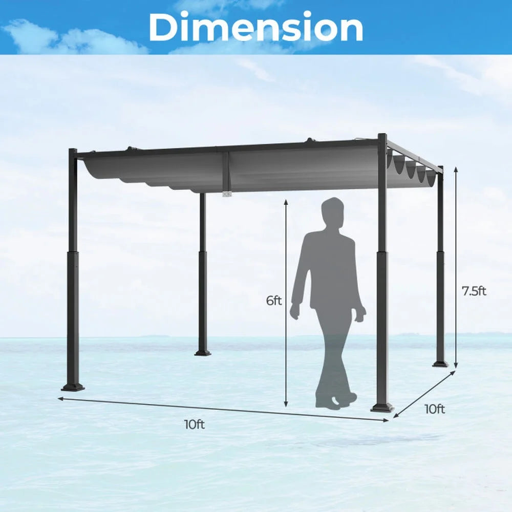 Spaco Outdoor Gazebo,Patios Gazebos,10 x 10 Feet Outdoor Pergola with Retractable Canopy and Metal Columns-Gray