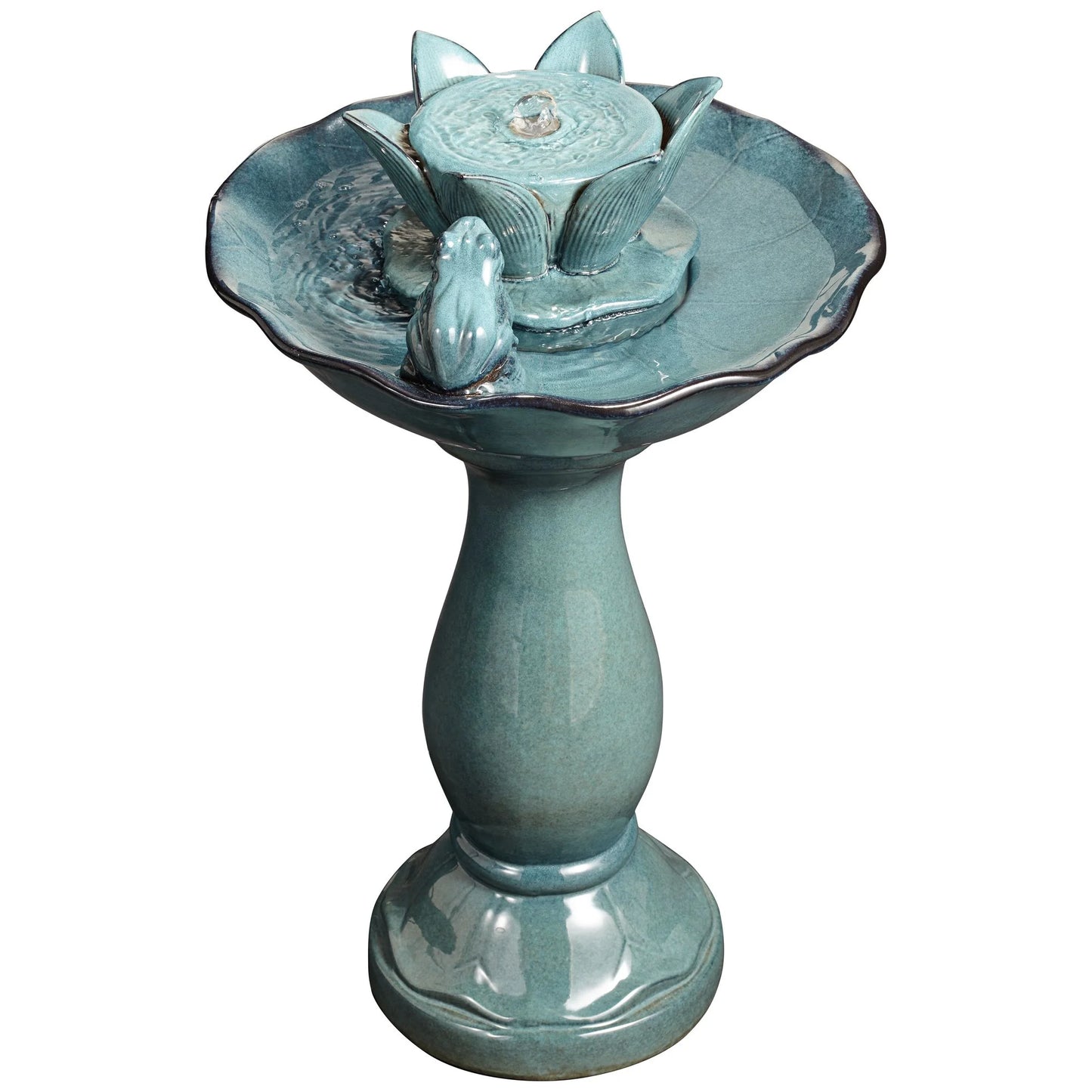 Pleasant Pond 25 1/4" High Large Asian Outdoor Decor Ceramic Floor Fountain Frog Pedestal Outside Garden Patio