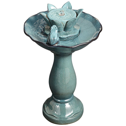 Pleasant Pond 25 1/4" High Large Asian Outdoor Decor Ceramic Floor Fountain Frog Pedestal Outside Garden Patio