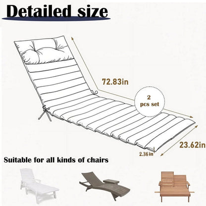 2pcs Outdoor Chaise Lounge Cushions, Waterproof Patio Foldable Chair Cushion for Garden Pool, 73 x 24in Sun Lounger Cushions for Outdoor FurnitureNavy blue