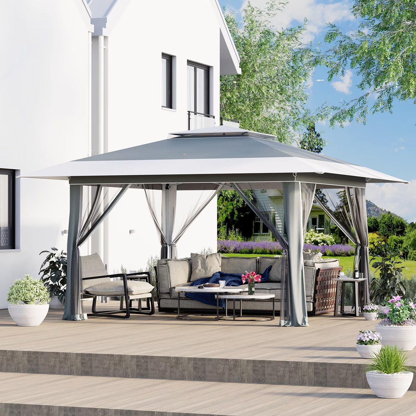 AVAWING 12x12 ft Outdoor Pop-up Canopy Party Tent Easy Setup Patio Wedding Tent, Khaki