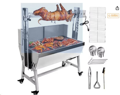 Huloretions 37"Grill Rotisserie Kit,Stainless Steel Electric Rotisserie 52W Rotatable Motor BBQ Rotisserie Kit,132LBS Capacity Pig Roaster Spit Rotisserie,Swivel BBQ Roasting Machine for Outdoor Patio