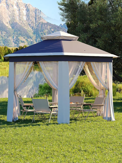 13x13 Gazebo Outdoor Canopy Shelter,Instant Patio Gazebo Sun Shade Canopy Tent with 6 Zippered Mesh Netting and Strong Steel Frame for Lawn,Garden,Backyard,Deck Party