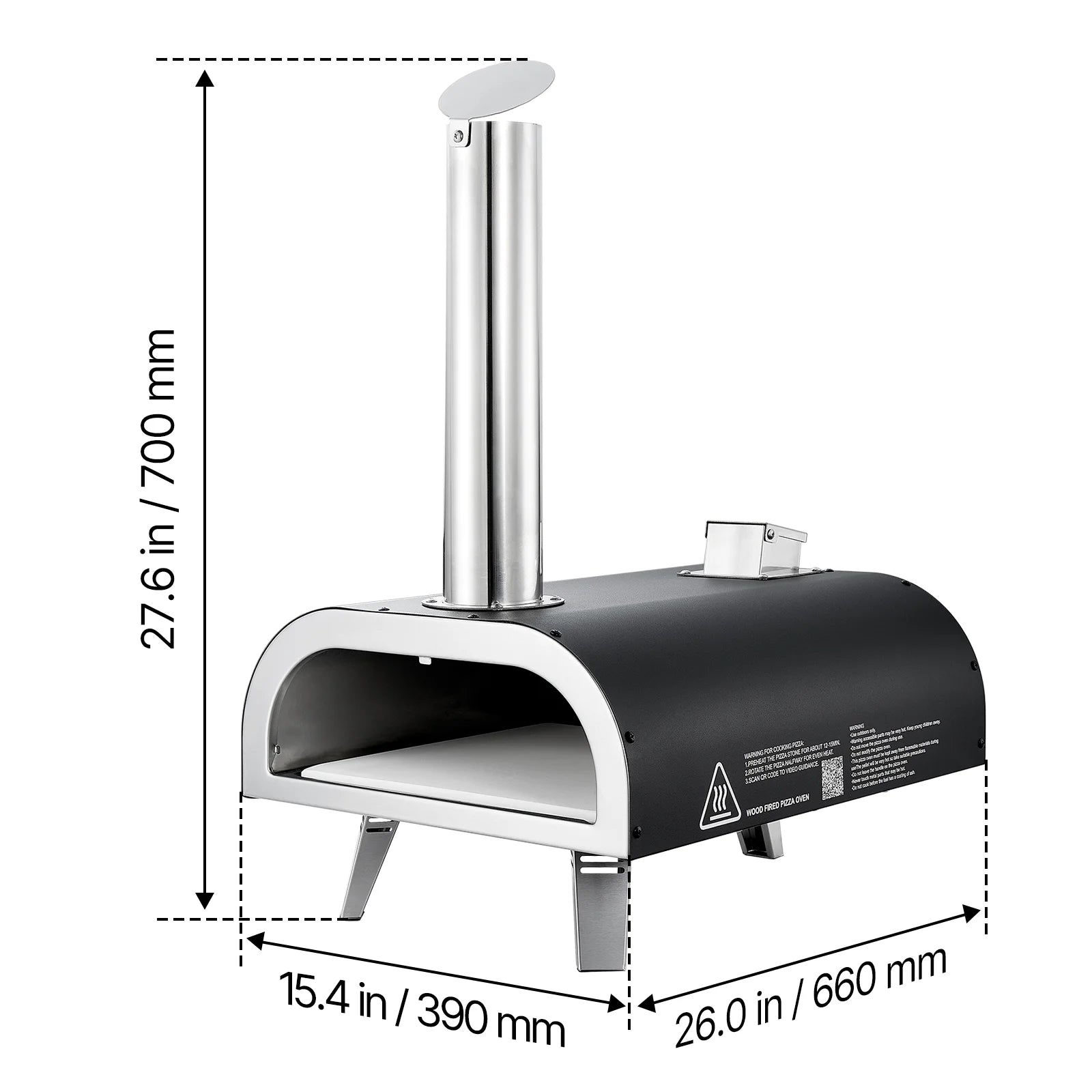 VEVOR Outdoor Pizza Oven, 12 Inch Wood Fired Pizza Ovens, Pellet Pizza-Stove with Thermometer, Portable Pizza-Maker for Outside Backyard Patio Camping, Pizza-Stone, Carry Bag, Shovel, Black