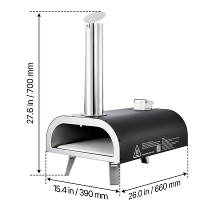 VEVOR Outdoor Pizza Oven, 12 Inch Wood Fired Pizza Ovens, Pellet Pizza-Stove with Thermometer, Portable Pizza-Maker for Outside Backyard Patio Camping, Pizza-Stone, Carry Bag, Shovel, Black