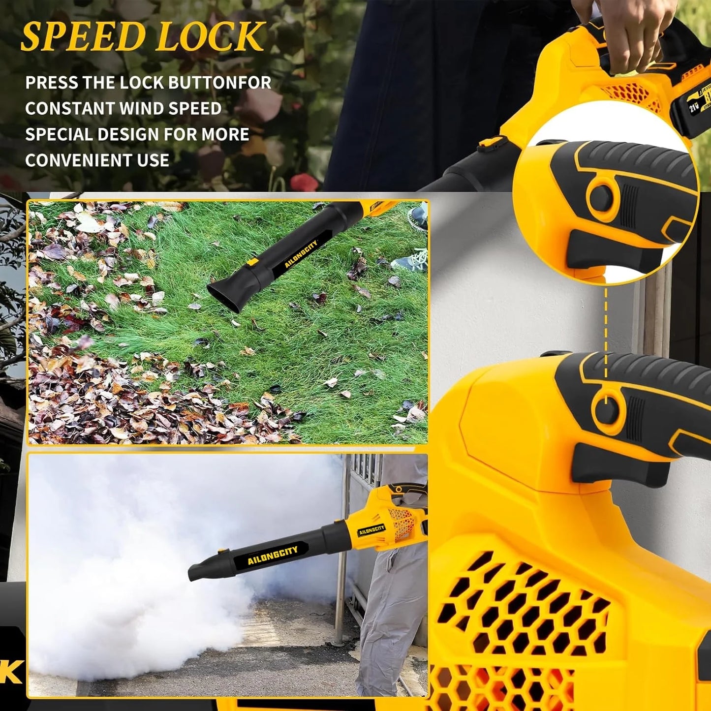21V Cordless Leaf Blower, 2 x 6.0Ah Battery Powered Blowers Leaf, 6 Speed Levels & 500CFM/150MPH, Blowers for Lawn Care, Sopladora De Hojas with Extension Nozzle for Patio, Snow