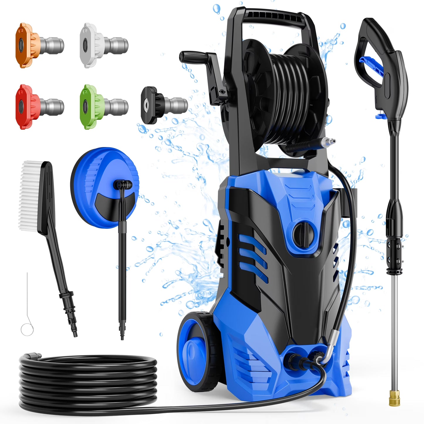 Furnibear 3800 PSI Electric Pressure Washer - Lightweight with Wheels, Easy to Assemble, Includes 5 Nozzles for Cars, Fences, Patios & Driveways