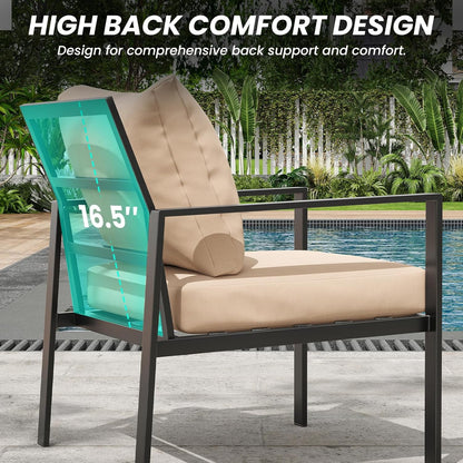 Farini Outdoor conversation sets, 4 Pieces Metal Patio Furniture Set with 2 Single Chairs, 3-Seat Sofas & Coffee Table, for Garden, Backyard, Balcony (Beige)