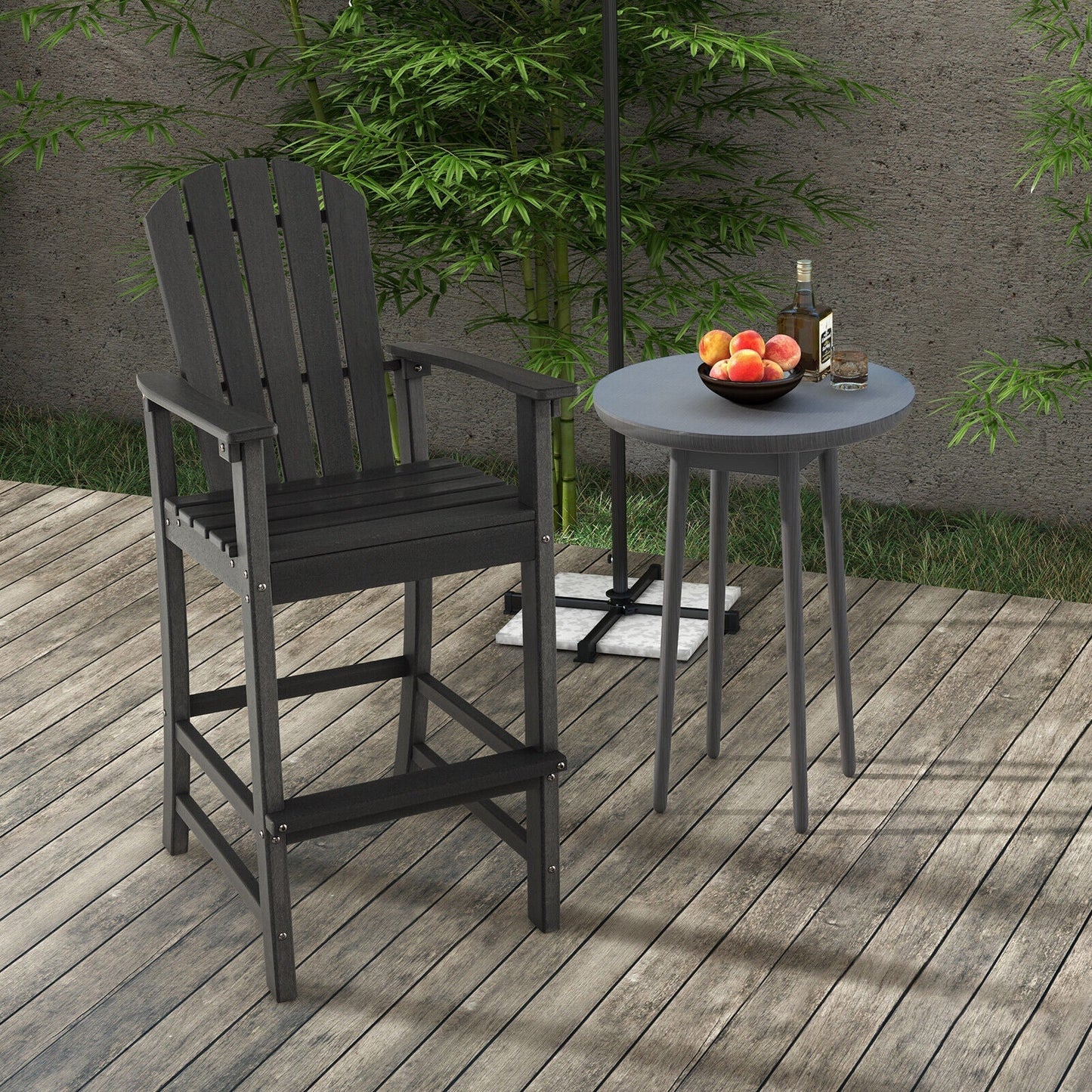 Vicamelia Patio Bar Stools Set of 2 HDPE Height Armchairs with Backrest and Footrest All Weather