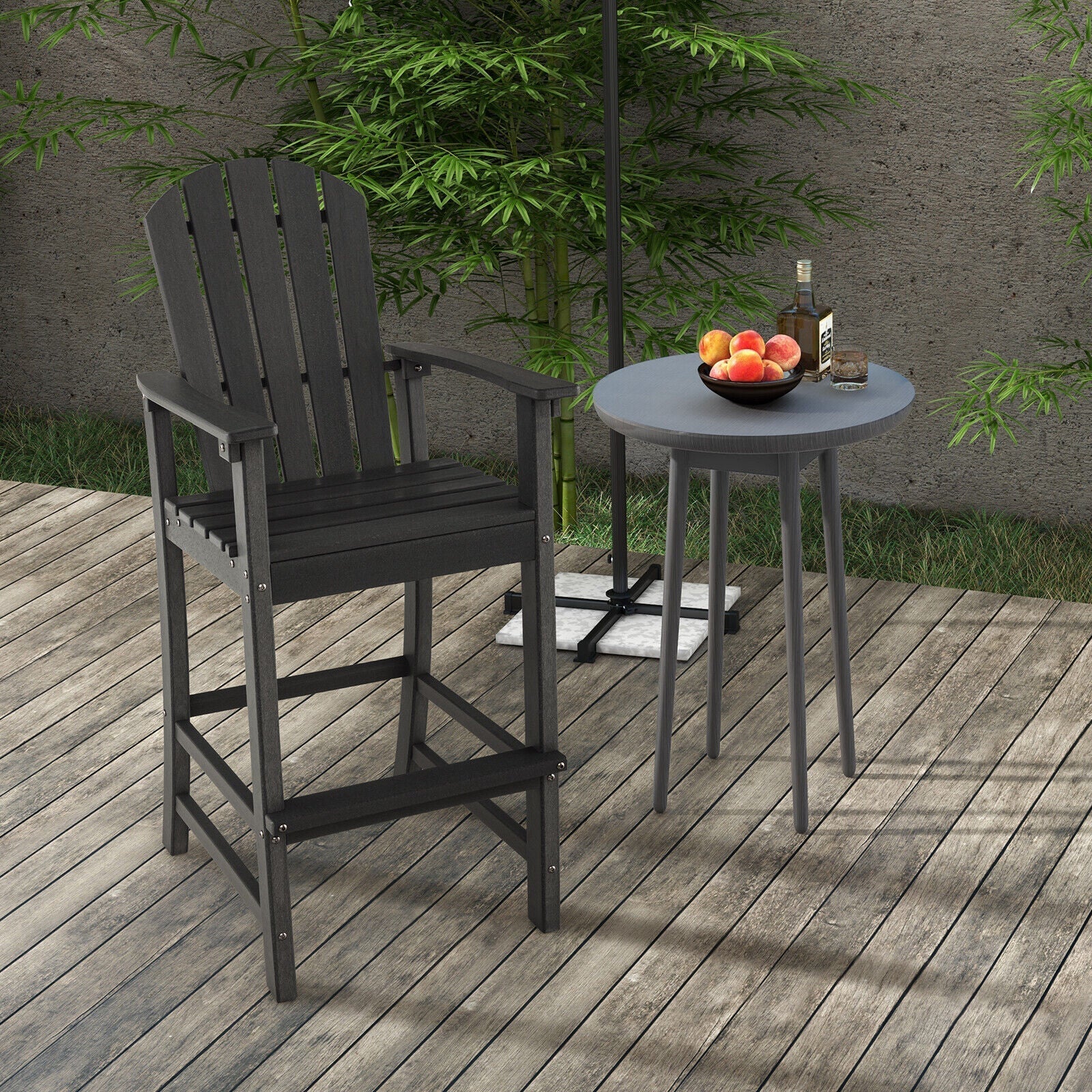 Vicamelia Patio Bar Stools Set of 2 HDPE Height Armchairs with Backrest and Footrest All Weather
