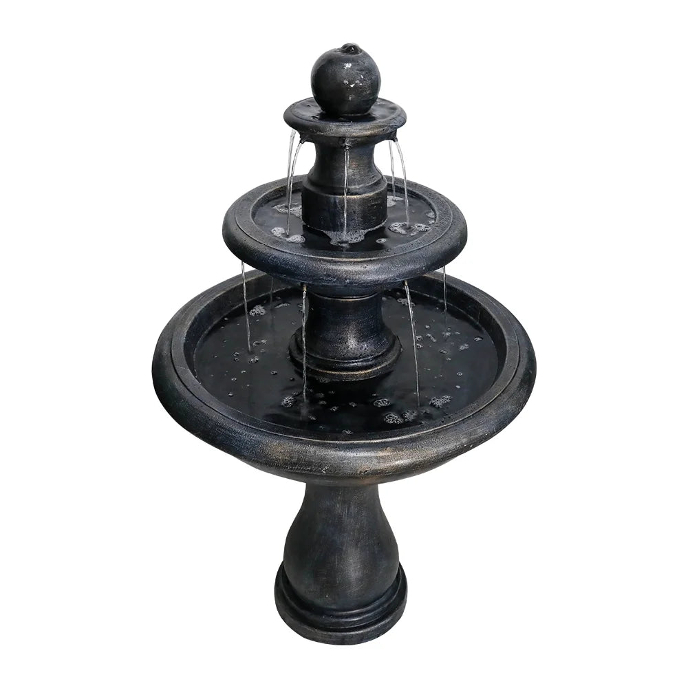 2 Tiered Floor Waterfall Fountain with Pump for Outdoor Patio Garden