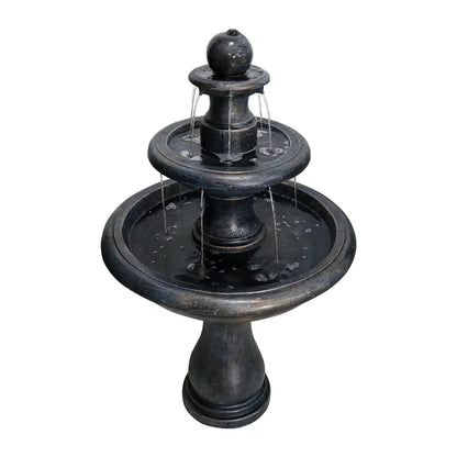 2 Tiered Floor Waterfall Fountain with Pump for Outdoor Patio Garden