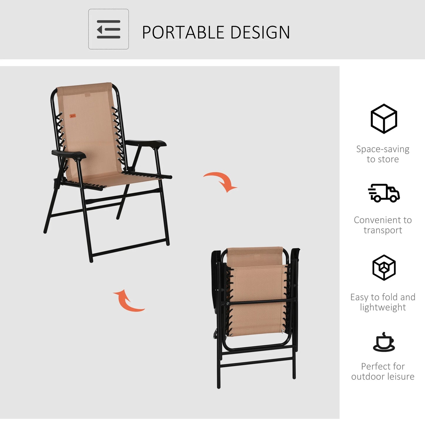 Outdoor Patio Folding Chair Portable Chair for Camping Lawn with Armrest Grey/Beige