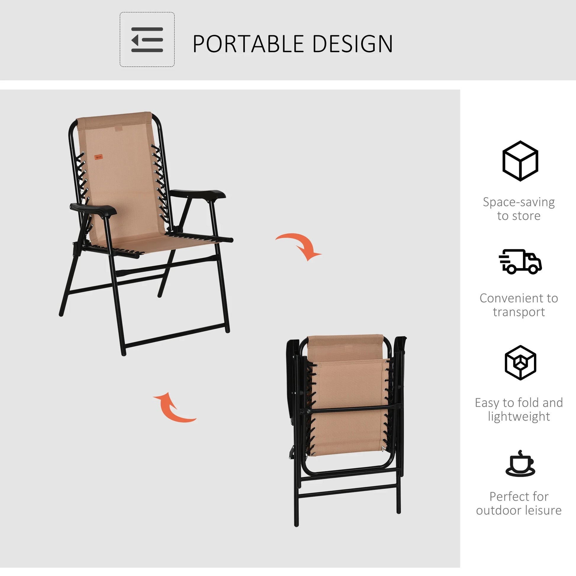 Outdoor Patio Folding Chair Portable Chair for Camping Lawn with Armrest Grey/Beige