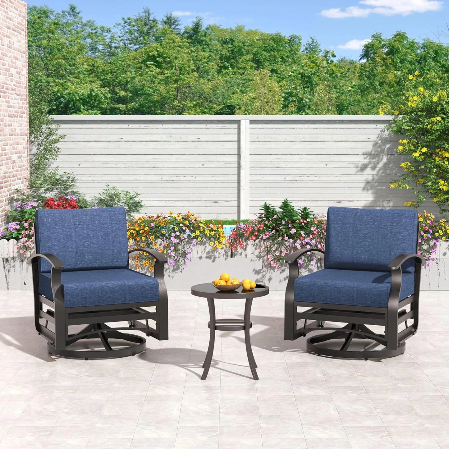 Gotland Aluminum Patio Furniture Set,7 Pieces 10 Seat Metal Outdoor Furniture Conversation Set w/Swivel Chairs,Navy Blue