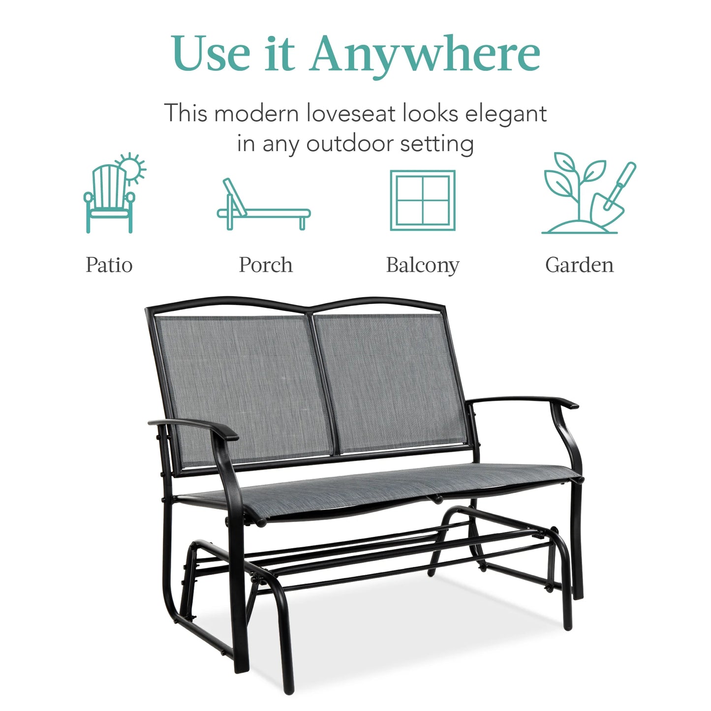 Best Choice Products 2-Person Outdoor Swing Glider, Steel Patio Loveseat, Bench Rocker w/Armrests - Gray