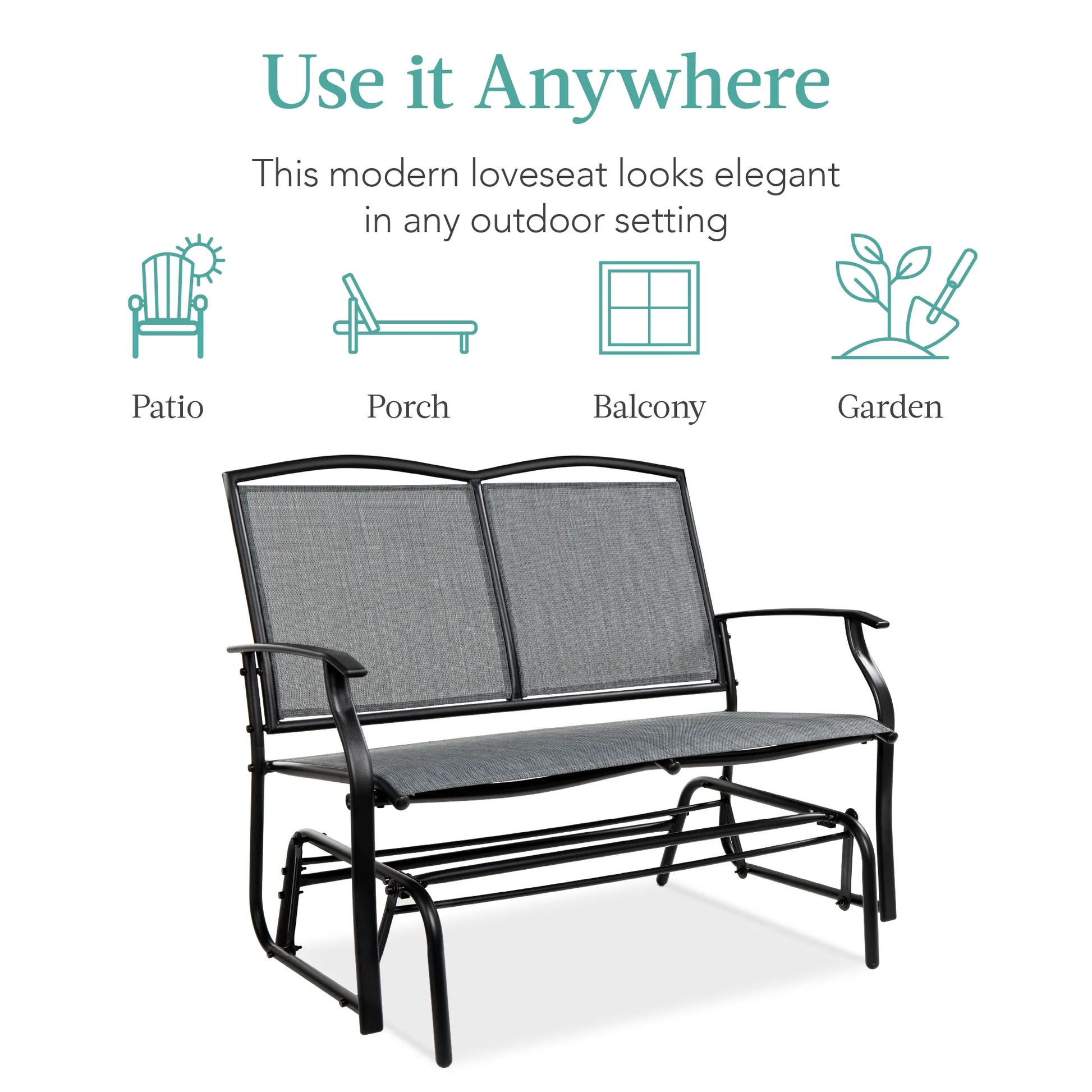 Best Choice Products 2-Person Outdoor Swing Glider, Steel Patio Loveseat, Bench Rocker w/Armrests - Gray
