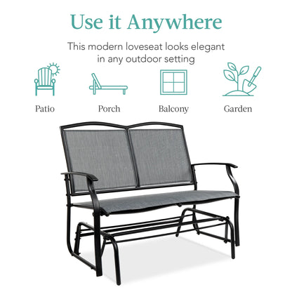 Best Choice Products 2-Person Outdoor Swing Glider, Steel Patio Loveseat, Bench Rocker w/Armrests - Gray