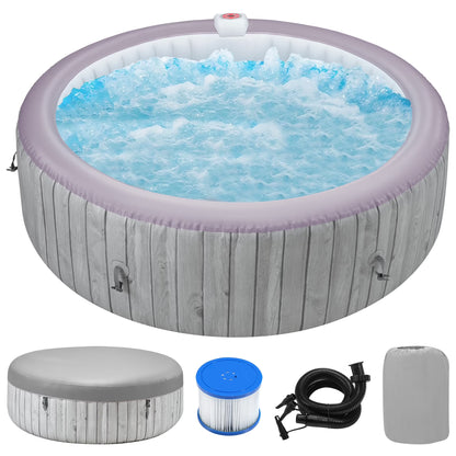 Round Hot Tub Surround Furniture, Spa Surround Outdoor Rattan Sectional Sofa Set with Mini Sofa, Solid Acacia Wood Hot Tub Storage Surround Patio Furniture Set, Gray Cushion