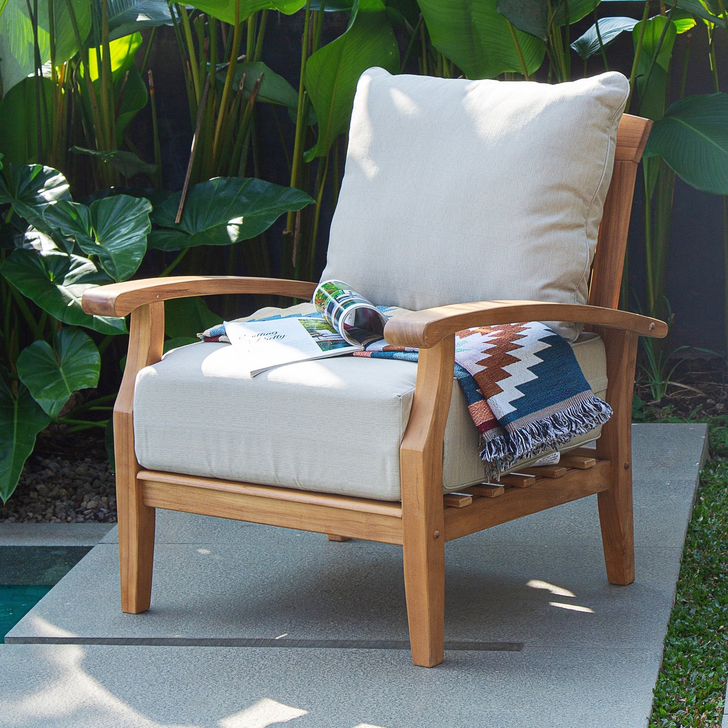 Cambridge Casual Leon Teak Patio Club Chair with Cushion Beige