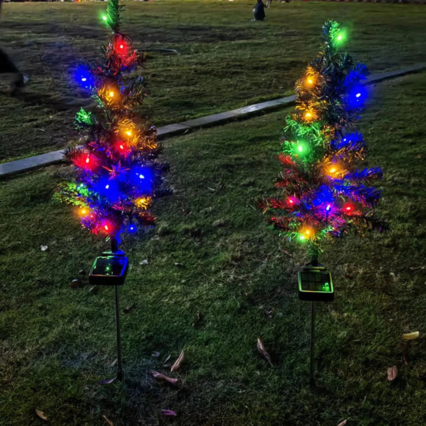 SDJMa Solar Christmas Tree Lights Garden Outdoor Waterproof,Solar Yard Decoration Light, Solar Stake Decor Lights, Solar Xmas Decorative Multi-Color Flickering Pine Lights for Patio Lawn Pathway