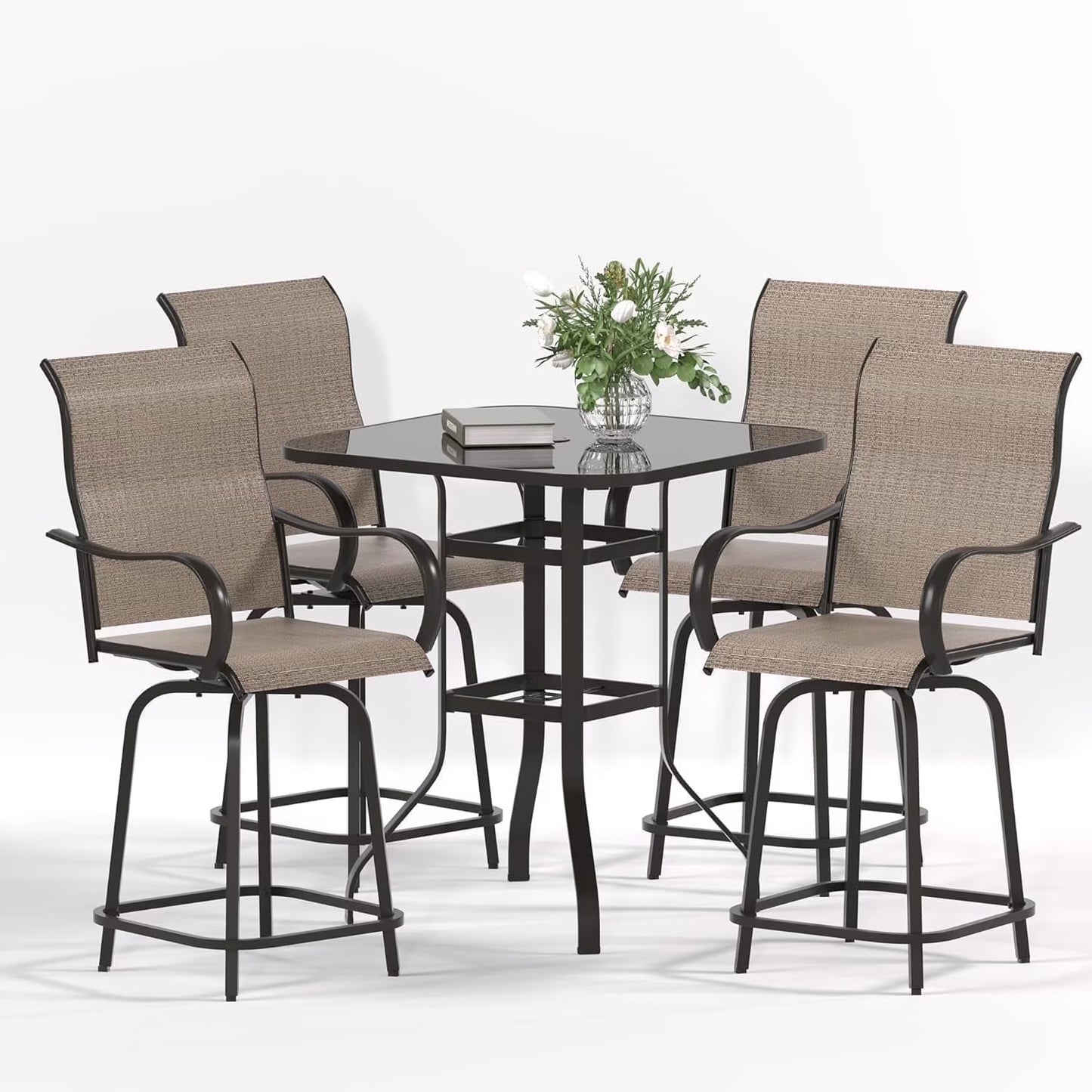 ECOPATIO Outdoor Swivel Bar Stool Collection Kids High Back Weather-Resistant - Set of 2, Light Gray