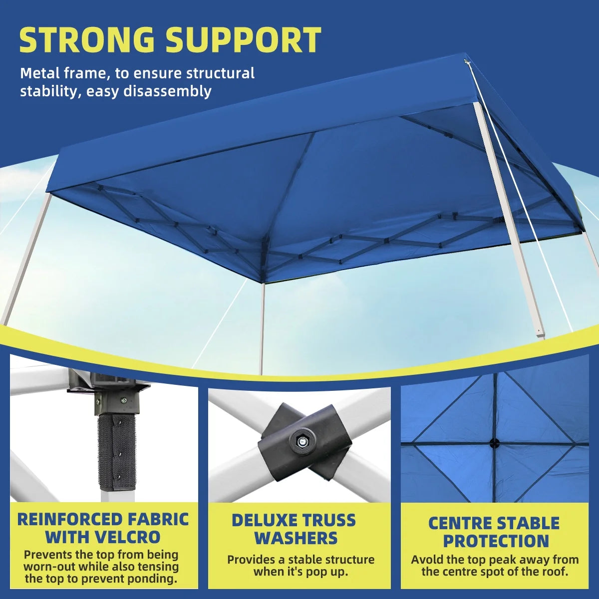 10x10 Pop Up Canopy Tent With Durable Silver Coated Cover And Adjustable Slant Legs, Easy Setup Outdoor Patio Instant Sun Shelter - Blue, Included 1 x Storage Carry Bag, 4 x Guylines, 8 x Stakes
